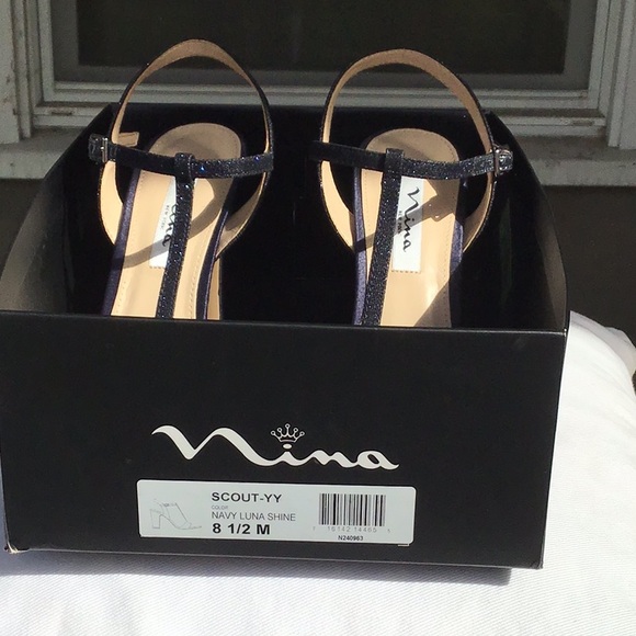 Nina, Scout - delicate T strap shimmer navy heels - Picture 6 of 6